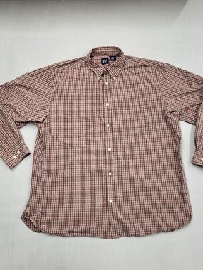 Gap Men's XL Size Shirt Brown Green Plaid Long Sleeves Button Up With Pocket